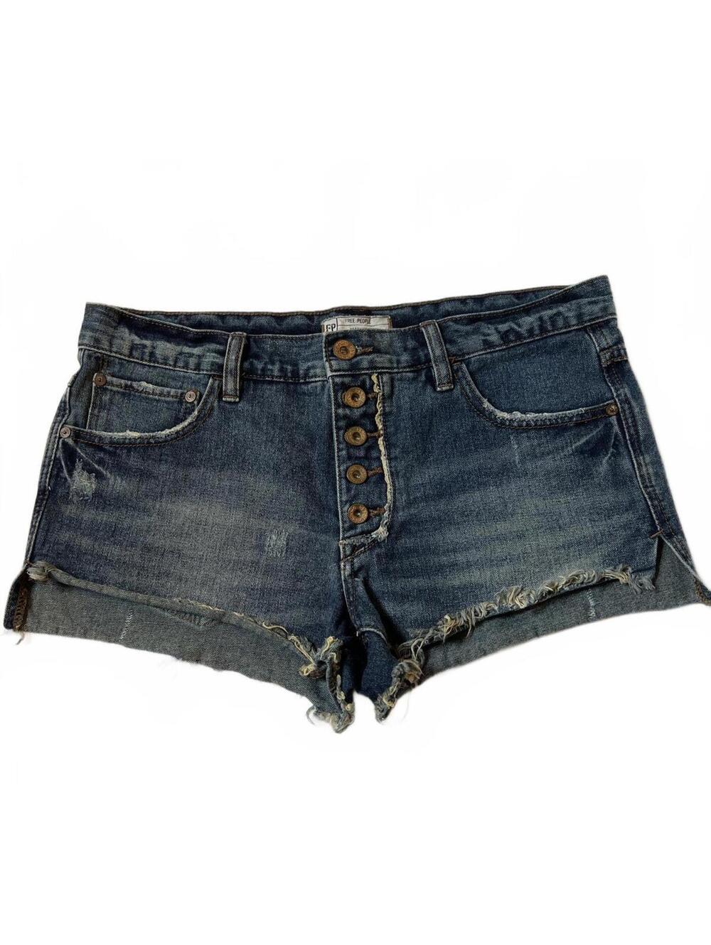 Free People Y2K Low Rise Distressed Denim Cutoff Shorts Button Fly Size 27